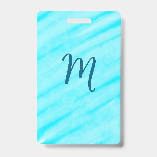 simple blue whi watercolor lines add your monogram バッジ (表面)