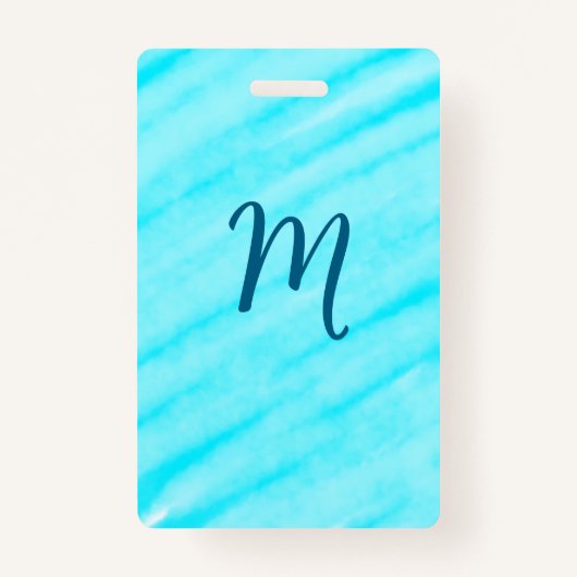 simple blue whi watercolor lines add your monogram バッジ (正面)