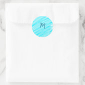 simple blue whi watercolor lines add your monogram ラウンドシール (バッグ)