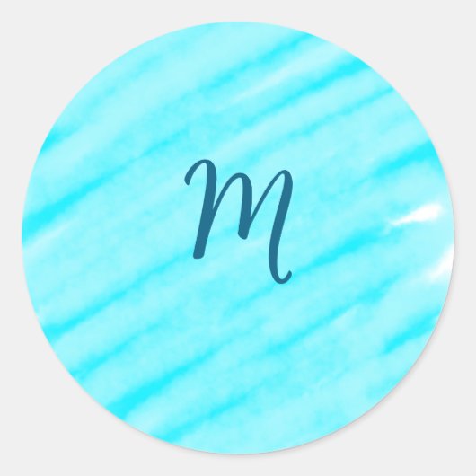 simple blue whi watercolor lines add your monogram ラウンドシール (正面)