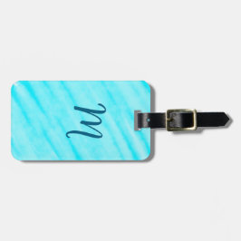 simple blue whi watercolor lines add your monogram ラゲッジタグ