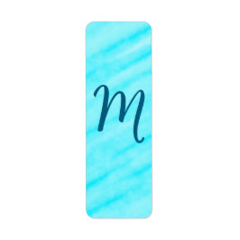 simple blue whi watercolor lines add your monogram ラベル