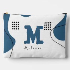 Simple blue white Abstract minimal art Monogram  アクセサリーポーチ