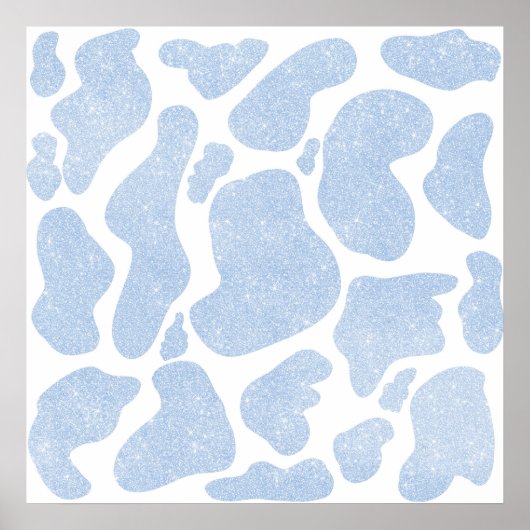 Simple Blue White Large Cow Spots Animal Print ポスター (正面)