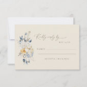 Simple Blue Yellow Floral Minimalist Wedding  出欠カード (正面)