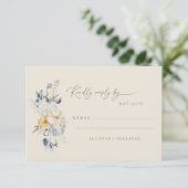Simple Blue Yellow Floral Minimalist Wedding  出欠カード (スタンド正面)