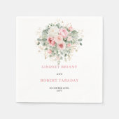 Simple Blush Floral Greenery Wedding Napkins スタンダードカクテルナプキン (正面)