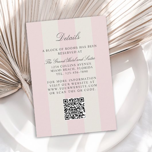 Simple Blush Pink Cabana Stripes Wedding Details エンクロージャーカード