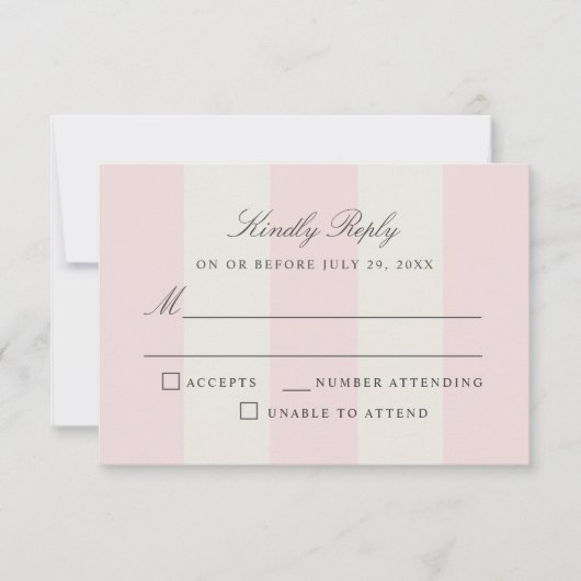 Simple Blush Pink Cabana Stripes Wedding RSVP (正面)