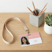 Simple Blush Pink Employee Photo ID Logo Barcode  バッジ