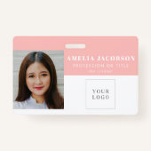Simple Blush Pink Employee Photo ID Logo Barcode  バッジ (正面)