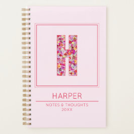 Simple Blush Pink Girly Floral Monogram Letter H プランナー手帳