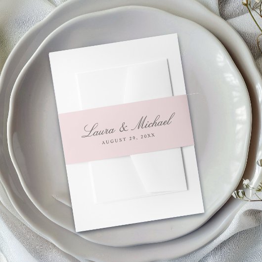 Simple Blush Pink Personalized Wedding 招待状ベリーバンド
