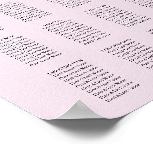 Simple Blush Pink Wedding Seating Chart ポスター (角)