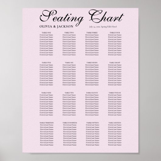 Simple Blush Pink Wedding Seating Chart ポスター (正面)
