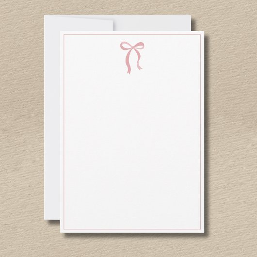 Simple Blush Rose Bow Thin Border No text ノートカード