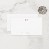 Simple Blush Rose Chic Bow Handwritten Name  ノートカード (正面/裏面インサイチュ)