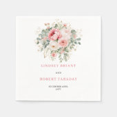 Simple Blush Roses Greenery Wedding Napkins スタンダードカクテルナプキン (正面)