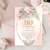 Simple Blush Roses Minimal 90th Birthday Invites 招待状