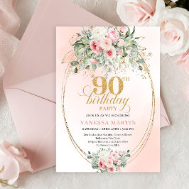 Simple Blush Roses Minimal 90th Birthday Invites 招待状