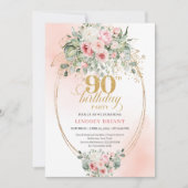Simple Blush Roses Minimal 90th Birthday Invites 招待状 (正面)