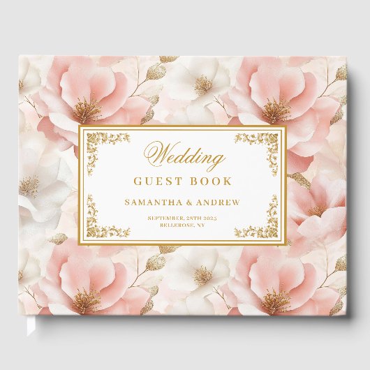 Simple bohemian blush gold wedding guest book ゲストブック (正面)
