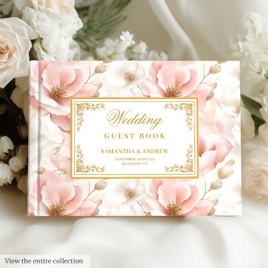 Simple bohemian blush gold wedding guest book ゲストブック