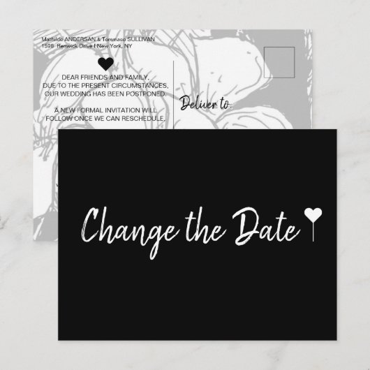 Simple Bohemian Script Black Change the Date ポストカード (正面/裏面)
