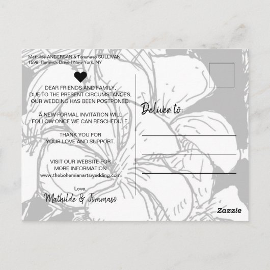 Simple Bohemian Script Black Change the Date ポストカード (裏面)