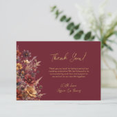 Simple Boho Chic Wildflowers Burgundy Wedding サンキューカード (スタンド正面)