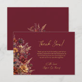 Simple Boho Chic Wildflowers Burgundy Wedding サンキューカード (正面/裏面)