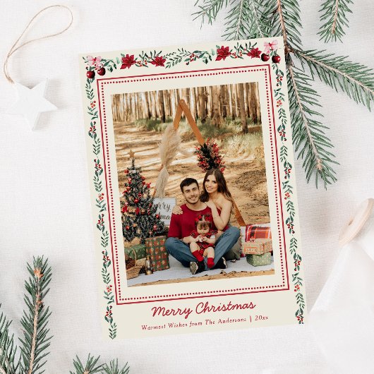 Simple Boho Christmas Greenery Poinsettia 1 Photo シーズンカード