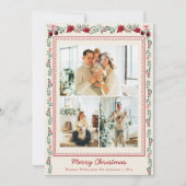 Simple Boho Christmas Greenery Poinsettia 3 Photo シーズンカード (正面)