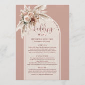 Simple Boho Dusty Rose Pampas Floral Wedding Menu メニュー (正面)