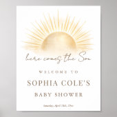 Simple Boho Here Comes The Son Baby Shower Welcome ポスター (正面)