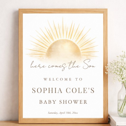 Simple Boho Here Comes The Son Baby Shower Welcome ポスター
