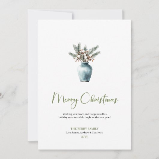 Simple Boho Watercolor Rustic Christmas Greeting シーズンカード (正面)