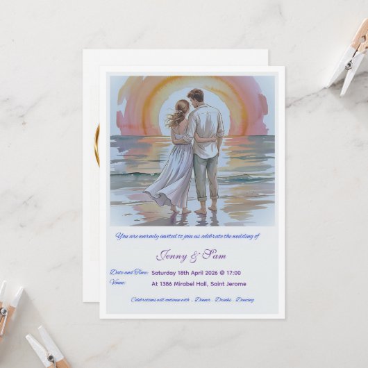 Simple Boho Wedding Invitation Card カード (正面/裏面インサイチュ)