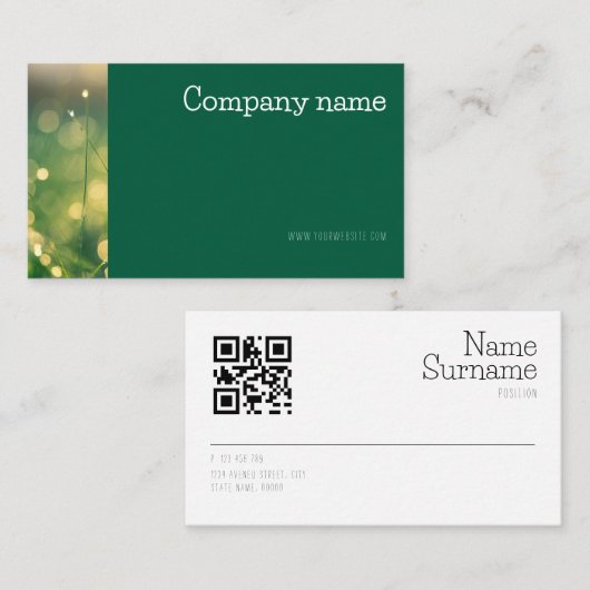 Simple bokeh grass photo QR green Business Card 名刺 (正面/裏面)