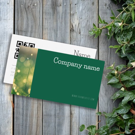 Simple bokeh grass photo QR green Business Card 名刺