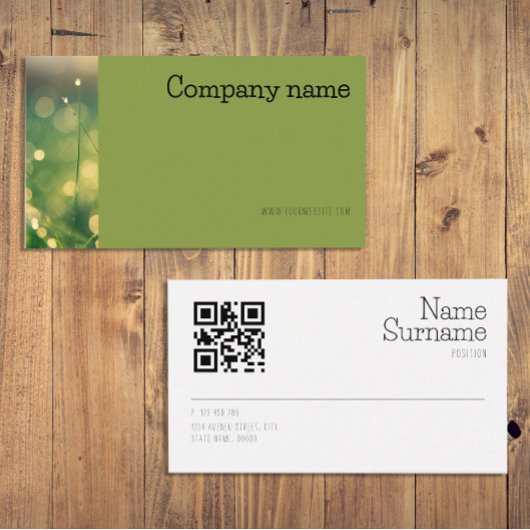 Simple bokeh grass photo QR green Business Card 名刺
