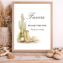 Simple Boots & Bubbles Baby Shower Favors Sign ポスター