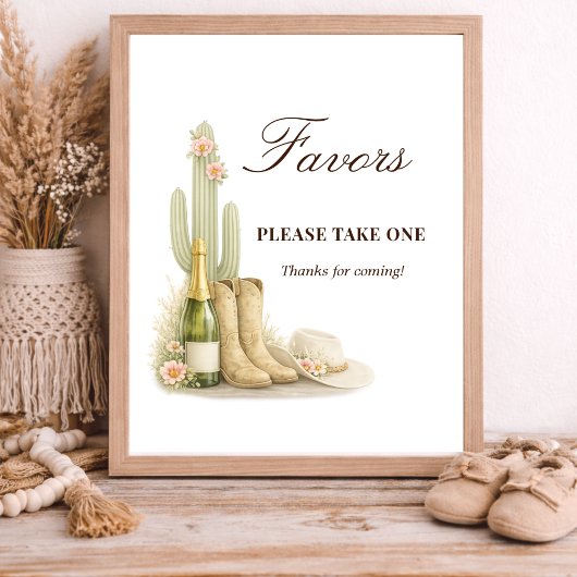 Simple Boots & Bubbles Baby Shower Favors Sign ポスター