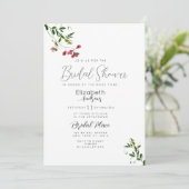 Simple botanic pink red green flora Bridal Shower  招待状 (スタンド正面)