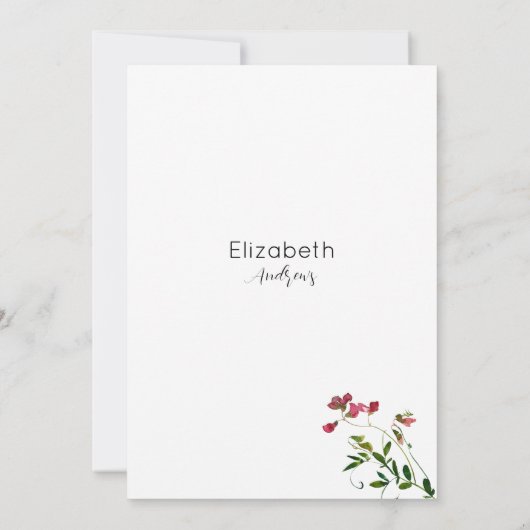 Simple botanic pink red green flora Bridal Shower  招待状 (裏面)