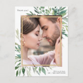 Simple Botanical One Photo Wedding Thank You ポストカード (正面)