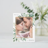 Simple Botanical One Photo Wedding Thank You ポストカード (スタンド正面)