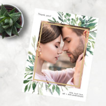 Simple Botanical One Photo Wedding Thank You