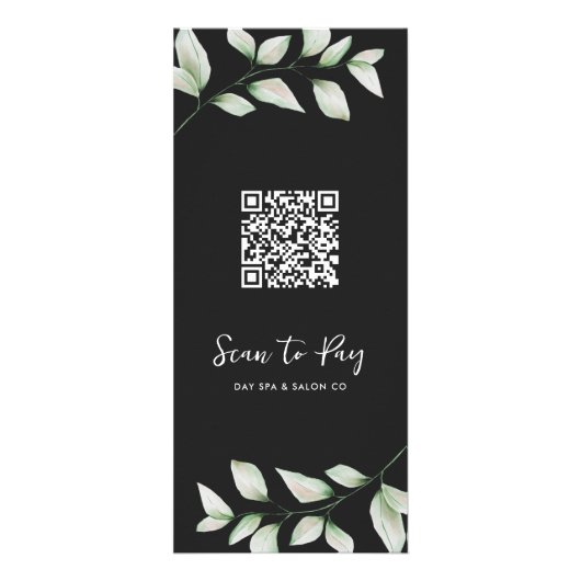 Simple Botanical Price List with QR Code Black ラックカード (裏面)