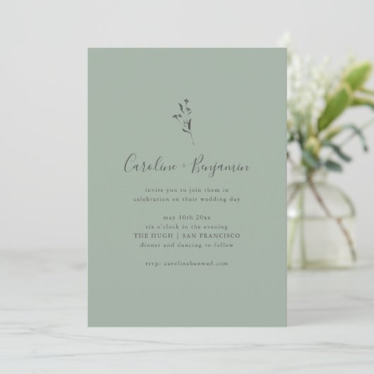 Simple Botanical Script Sage Green Boho Wedding 招待状 (スタンド正面)